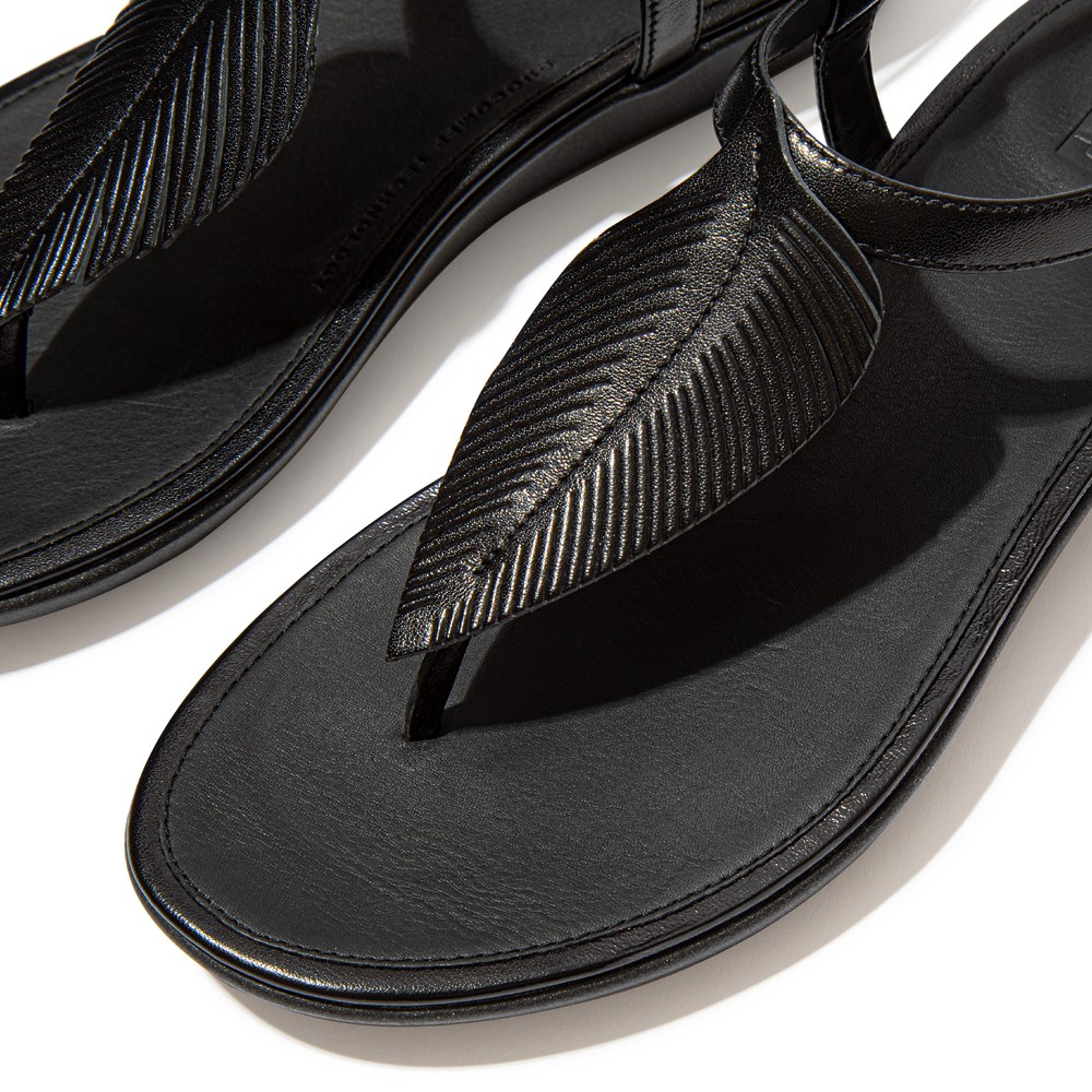 Fitflop Womens Sandals Black - Tia Feather Metallic Leather Back-strap - UC8609751